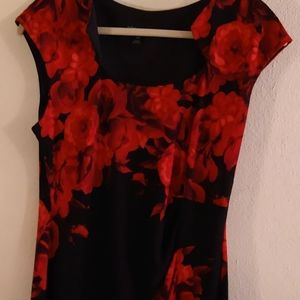 Black and red rose asymmetrical fitted dress